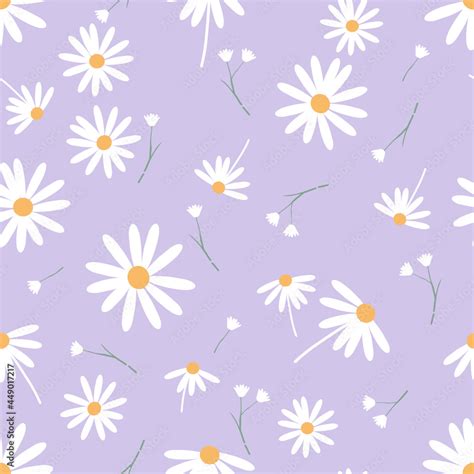 Seamless pattern with daisy flowers on purple background vector ...