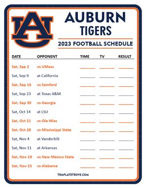 Printable 2023 Auburn Tigers Football Schedule