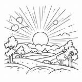 The Sun Is Shining In Hills Coloring Page Outline Sketch Drawing  sketch template