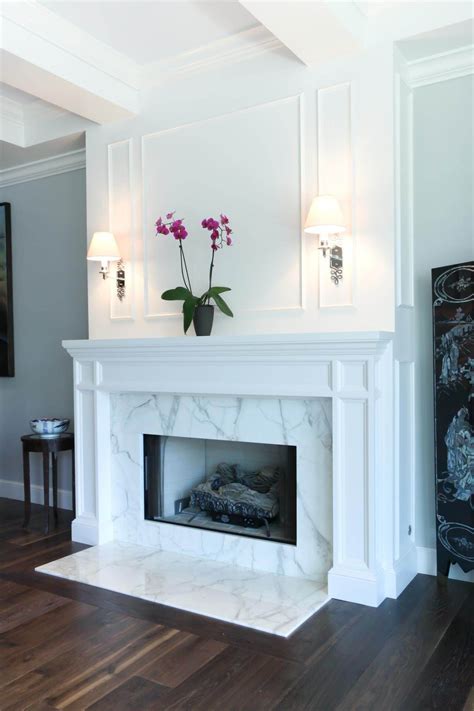 Classic White Paneling with Marble Surround Corner Fireplace, Living ...