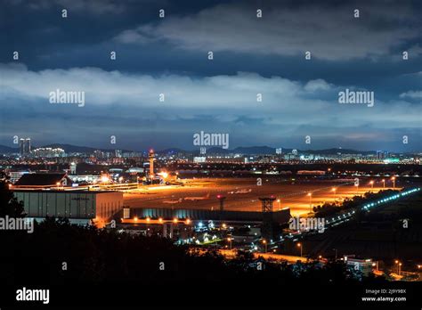 The beautiful night view of airport Stock Photo - Alamy