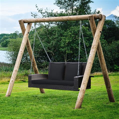 Costway 2-Person Patio Rattan Hanging Porch Swing Bench Chair Cushion Black - Walmart.com