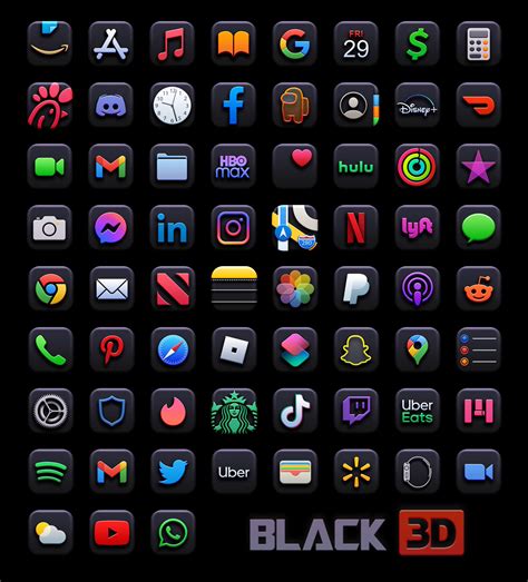 Black 3D App Icons Free Download - Black App Icons Aesthetic for iOS 14