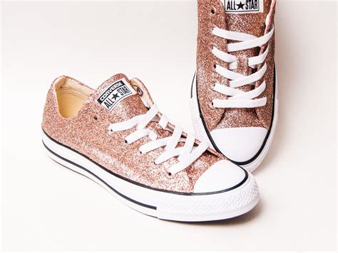 Glitter - Rose Gold Canvas Converse All Star Low Top Sneakers Tennis Shoes by princesspumps on ...