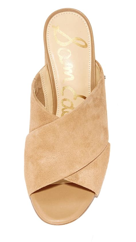 Sam Edelman Suede Stanley Block Heel Mules in Golden Camel (Natural) - Lyst