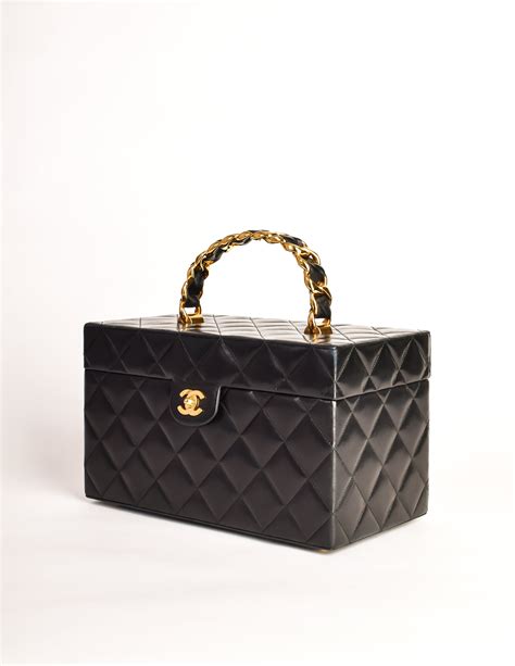 Chanel Vintage Black Quilted Lambskin Cosmetic Bag Train Case - from Amarcord Vintage Fashion