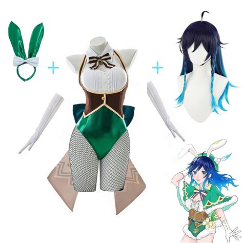 Venti-Female-Cosplay-Wig-Game-Genshin-Impact-Bunny-Girl-Venti-Costume-Sexy-Women-Jumpsuit-and ...