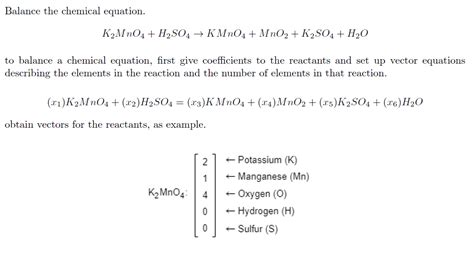 Solved Balance the chemical equation. K2MnO4 + H2SO4 → KMnO4 | Chegg.com