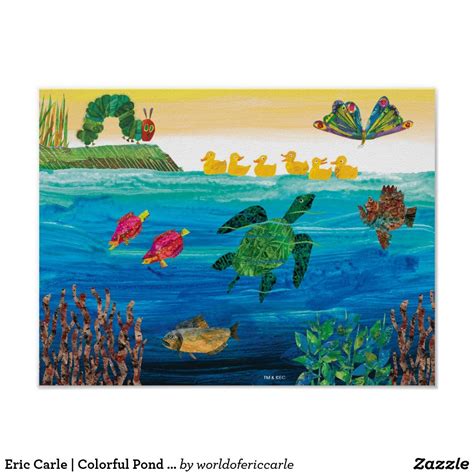 Eric Carle | Colorful Pond Scene Poster | Art, Eric carle art, Eric carle