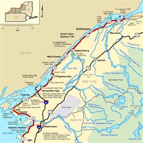 Byway Standard Map - St. Lawrence River Section | Saint lawrence river, Alexandria bay, Thousand ...