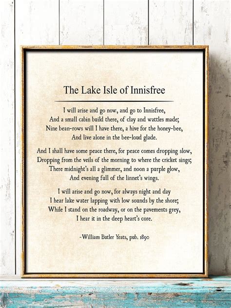 W.B. Yeats Lake Isle of Innisfree Poetry Quote Art Print | Etsy