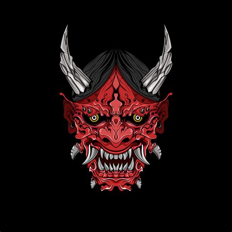 japanese Culture Red demon hanya mask or oni mask with hand draw style ...