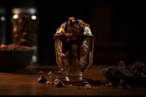 Premium AI Image | A chocolate sundae with a chocolate sauce and ...