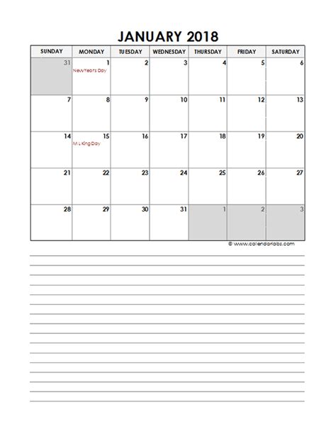 Monthly Calendar 2018 Excel Template | PDF Template