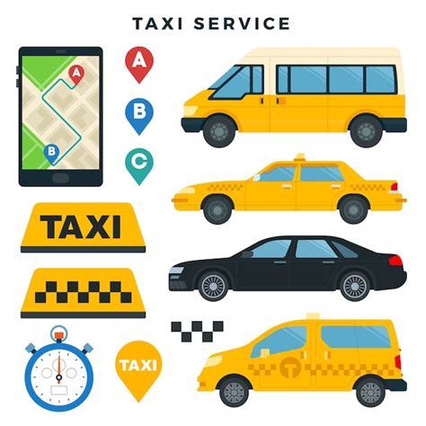 Premium Vector | Different types of taxi cars and taxi signs