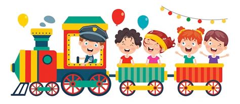 Niños graciosos montando en el tren | Vector Premium