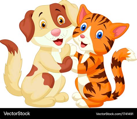 Cute cat and dog cartoon Royalty Free Vector Image