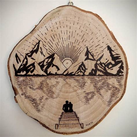 Sunrise over mountains pyrography piece | Wood burning crafts, Wood burning art, Wood burn designs