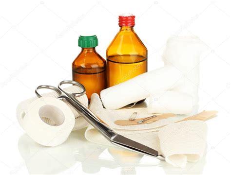 First aid kit for bandaging isolated on white — Stock Photo ...