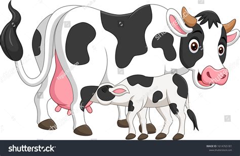 Cartoon Mother Cow Feeding Baby Calf Stock Vector (Royalty Free) 1614765181 | Shutterstock