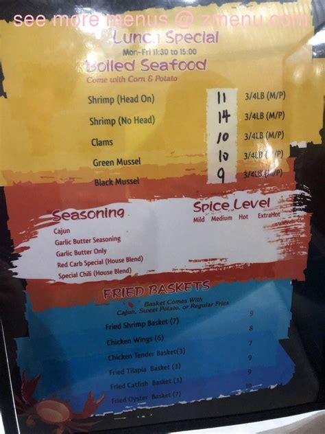 Menu at Red Crab House restaurant, Laurel