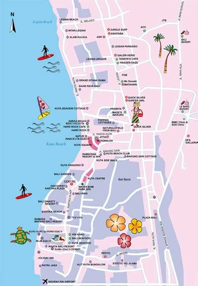 Location Map of Kuta Beach Bali for Surfers | Bali Weather Forecast and ...