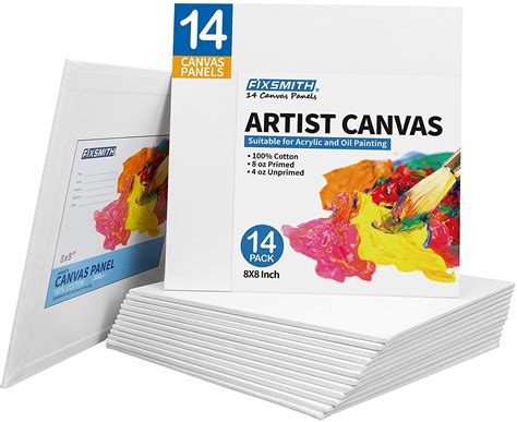 Buy FIXSMITH Canvas Panels 14 Pack - 8 x 8 Inch Painting Canvas Panel Boards - 100% Cotton ...