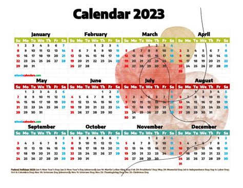 Free 2023 Printable Yearly Calendar (Premium Template 2662) | Printable ...