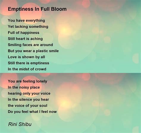 Emptiness In Full Bloom - Emptiness In Full Bloom Poem by Rini Shibu