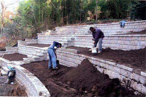 Backyard retaining walls, Sloped backyard, Backyard hill landscaping