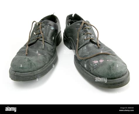 old shoes; laces; comfortable; poor; worn; worn out; black shoe Stock ...