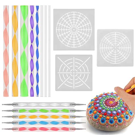 16 Pcs Dot Painting Mandala Dotting Tools Kit Pottery Acrylic Rods Sculpture Rock Painting ...