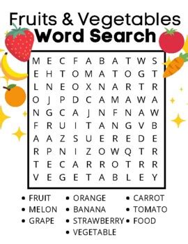 Food Word Search Game Fruits and Vegetables Find the Words Vegan Maze Puzzle