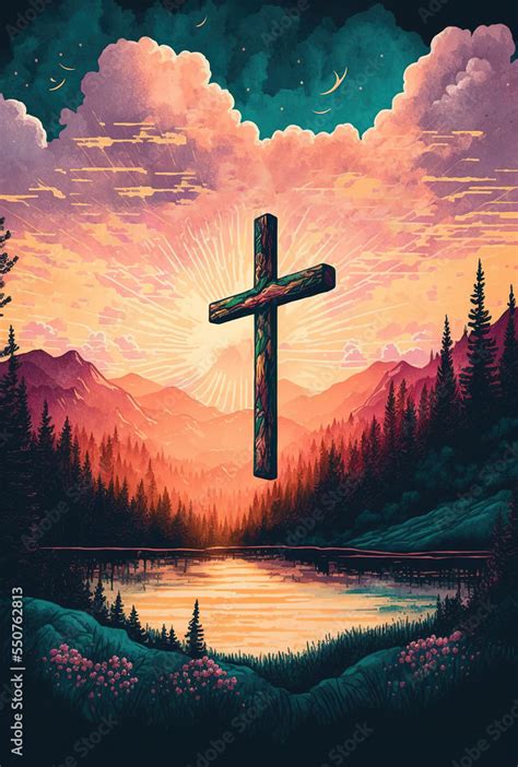 Spiritual illustration jesus cross christianity background art crucifix god religion artwork ...