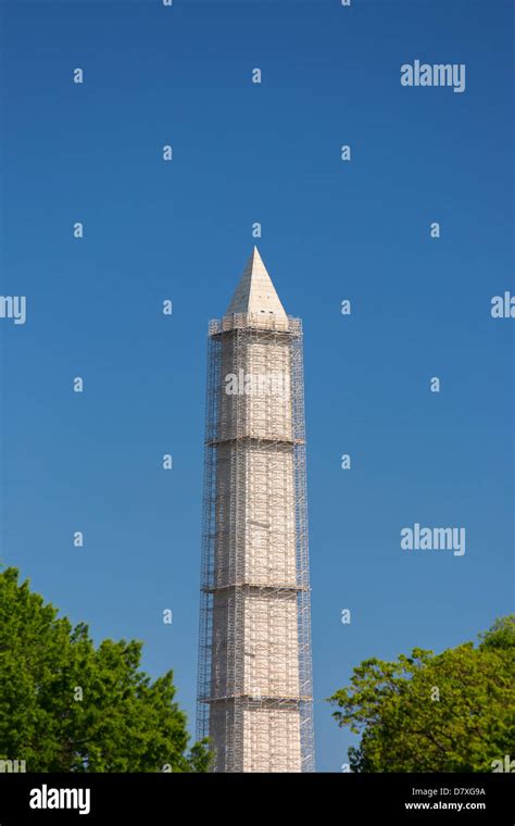 WASHINGTON, DC, USA - Washington Monument covered with scaoffolding ...