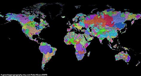 Fascinating new map shows EVERY river basin on the globe with a different colour | Daily Mail Online