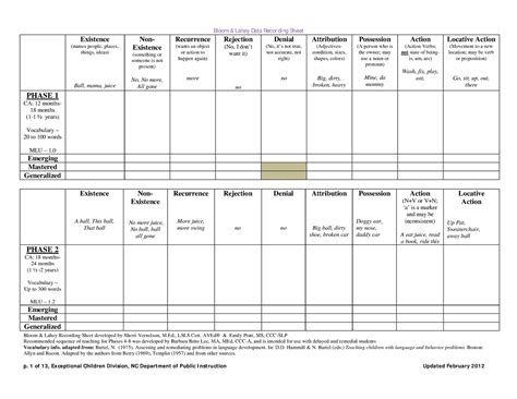 Bloom and Lahey BLdatasheet - Bloom & Lahey Recording Sheet developed by Sherri Vernelson, M ...