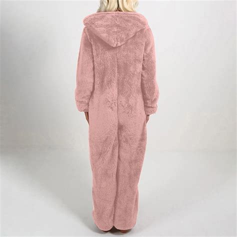 Womens Sherpa Jumpsuit,Women's Fuzzy Pajamas Long Sleeve Adult Cat Ears Onesie Pajamas for Women ...