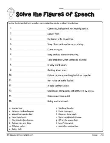 Figures of Speech Worksheet Worksheets