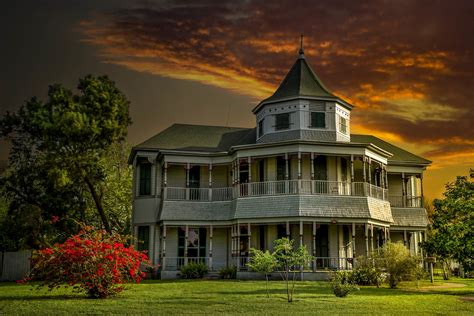 Download Victorian Sunset Bush Tree Man Made House HD Wallpaper