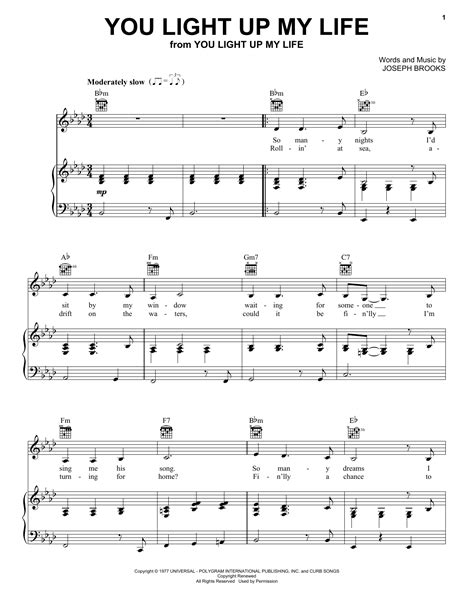 You Light Up My Life by Debby Boone Sheet Music for Piano, Vocal & Guitar Chords (Right-Hand ...