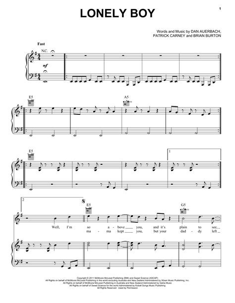 Lonely Boy sheet music by The Black Keys (Piano, Vocal & Guitar (Right ...