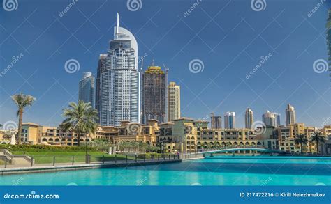 Burj Park with Fountain Pool and Bridge . Stock Photo - Image of pool ...