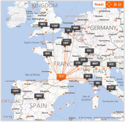 easyJet route map - from Toulouse