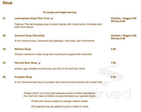 My Thai Palace menu in Sudbury, Ontario, Canada