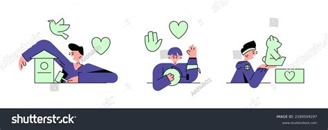 Set Different Young Cartoon Characters Volunteering Stock Vector ...