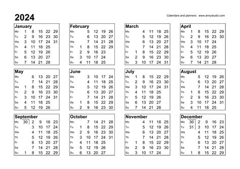 2024 Calendar With Week Numbers Pdf - Della Farrand