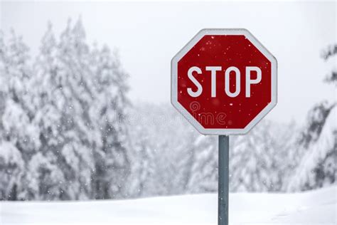 Horizontal Snowy Stop Sign stock photo. Image of cold - 139006272