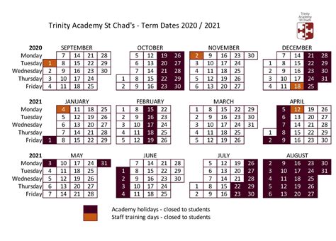 Term Dates | Trinity Academy St Chad's