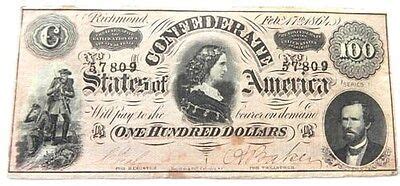 1864 CONFEDERATE STATES 100 DOLLAR BILL RICHMOND VF | eBay